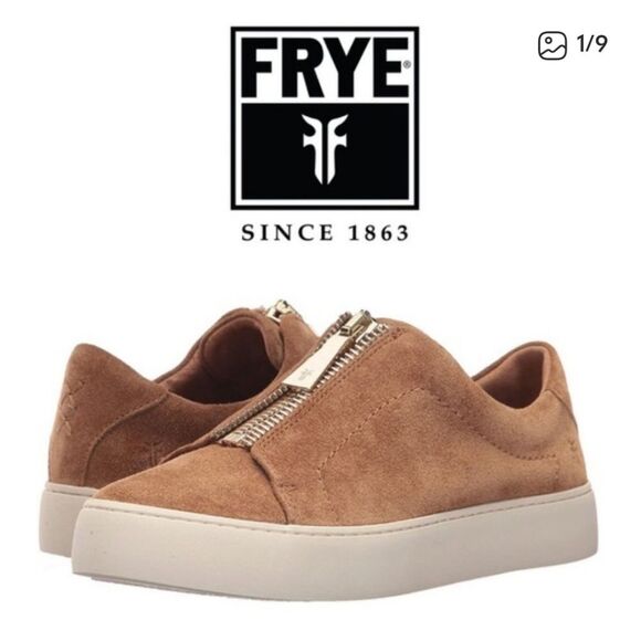 Frye Tan Lena Suede Zipper Slide In Sneakers SZ 8.5 - Picture 1 of 12